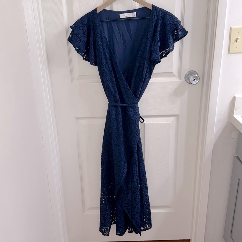 Ali & Jay Floral Lace Midi Wrap Dress Cap Sleeves Size L